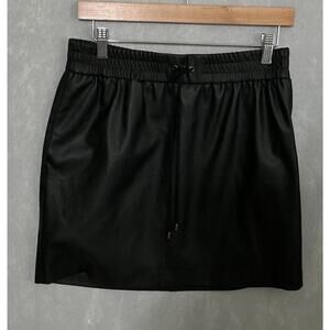 Topshop Faux Leather Mini Skirt Black Goth Grunge Rock Draw Chord Size 8 Pockets